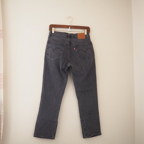 !! Levi’s 501 Original Cropped Studded Black Jeans sz W26 L26 - Picture 5 of 7